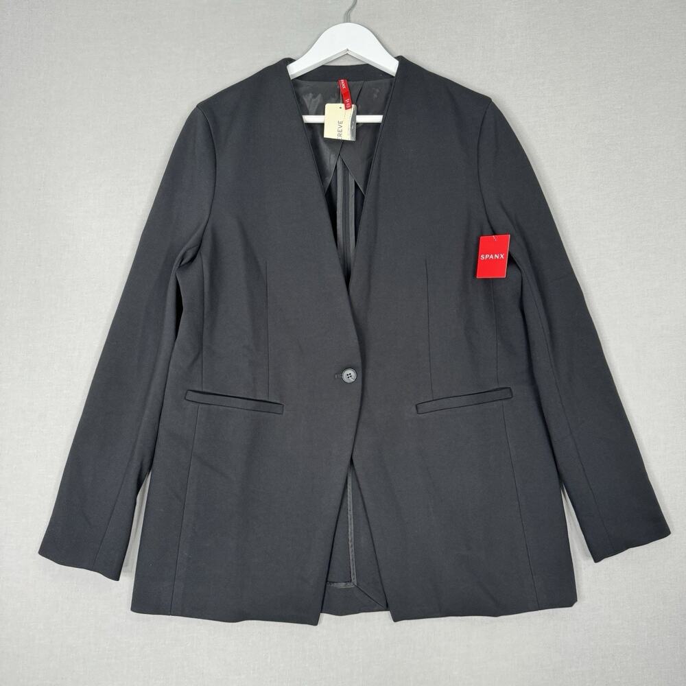Spanx Womens Jacket Medium Black Perfect Blazer Collarless Ponte Knit Career